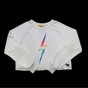 Aviator Nation White Cropped Lightning Bolt Sweatshirt RARE